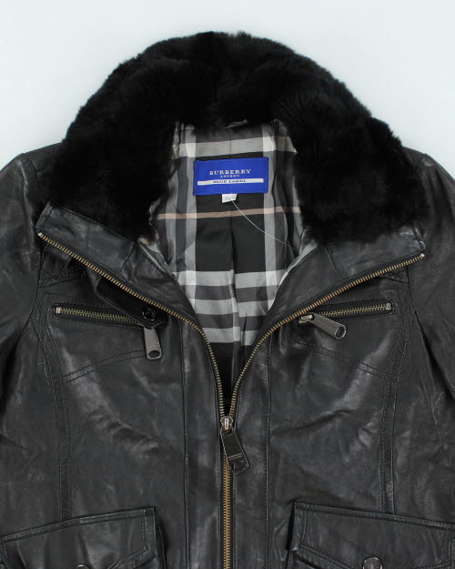 Vintage Burberry Blue Label Faux Fur Collar Biker Jacket - M