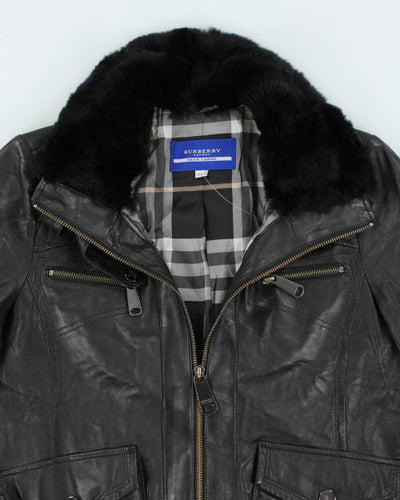 Vintage Burberry Blue Label Faux Fur Collar Biker Jacket - M