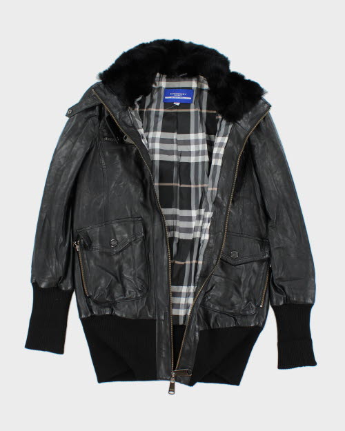 Vintage Burberry Blue Label Faux Fur Collar Biker Jacket - M