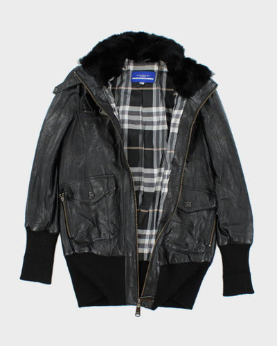 Vintage Burberry Blue Label Faux Fur Collar Biker Jacket - M
