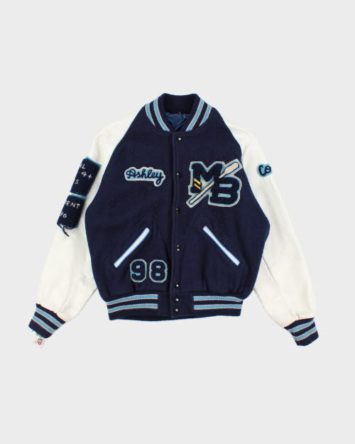 Vintage 80's Embroidered Leather Varsity Jacket - M