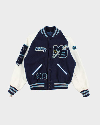 Vintage 80's Embroidered Leather Varsity Jacket - M