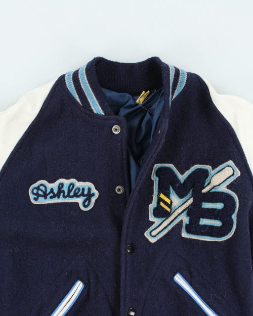 Vintage 80's Embroidered Leather Varsity Jacket - M