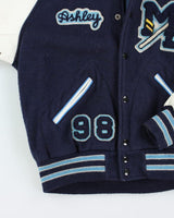 Vintage 80's Embroidered Leather Varsity Jacket - M