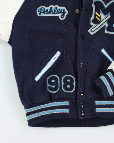 Vintage 80's Embroidered Leather Varsity Jacket - M