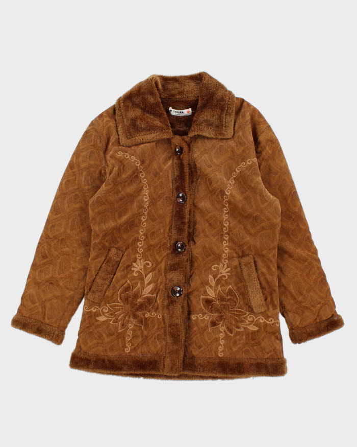 Vintage Aurora Suede Fur Lined Embroidered Jacket - M