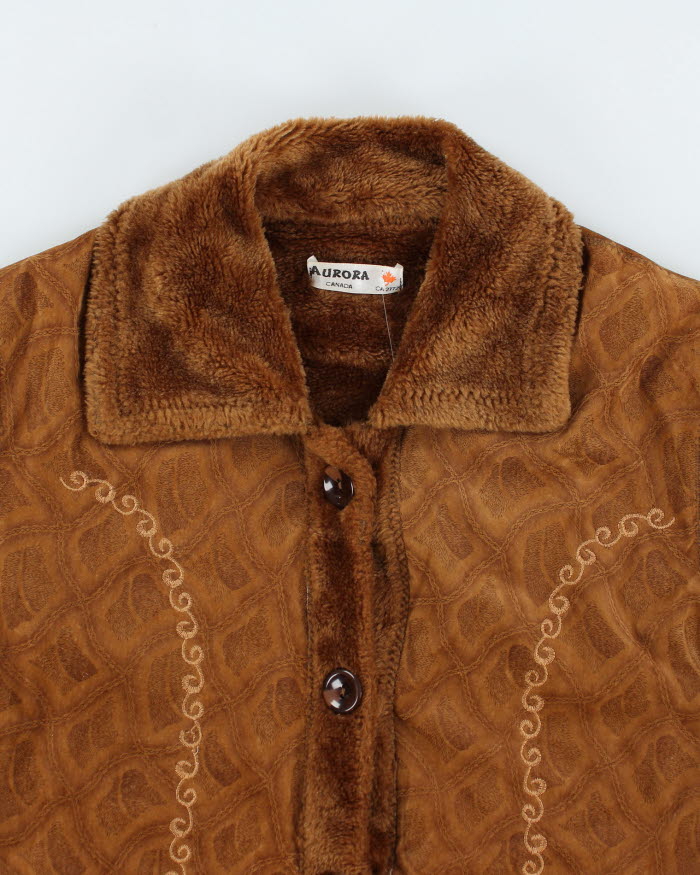Vintage Aurora Suede Fur Lined Embroidered Jacket - M