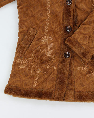 Vintage Aurora Suede Fur Lined Embroidered Jacket - M