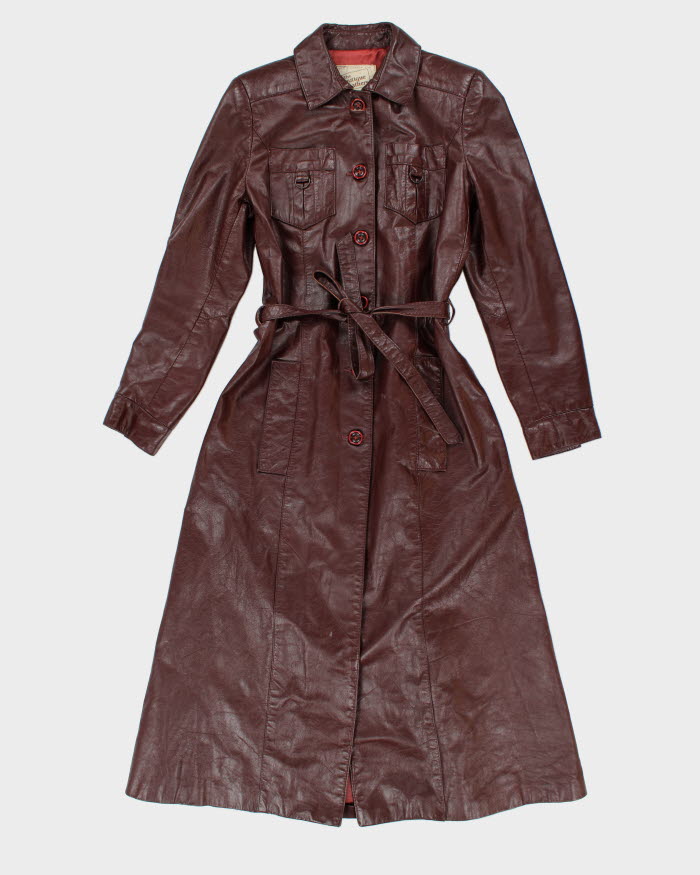 Vintage Long Red Leather Jacket - S