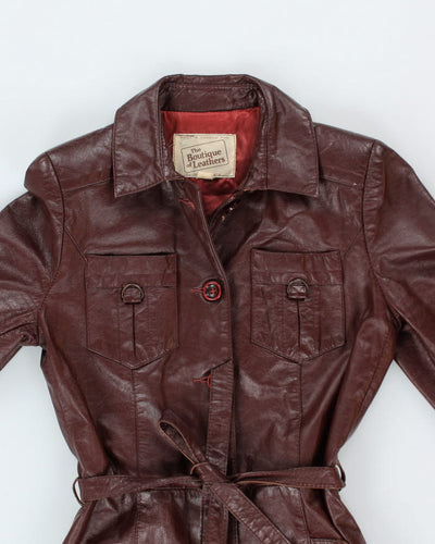 Vintage Long Red Leather Jacket - S
