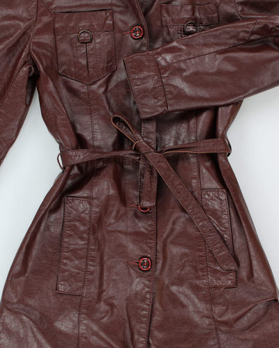 Vintage Long Red Leather Jacket - S