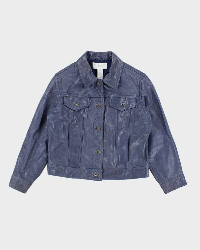 Vintage 90s Liz Claiborne Blue Leather Jacket - M