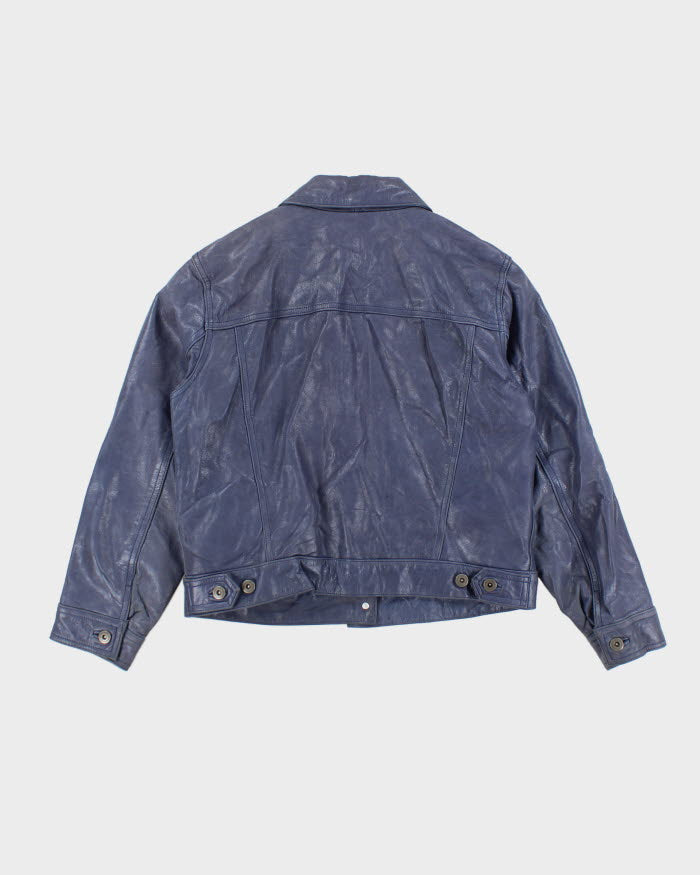 Vintage 90s Liz Claiborne Blue Leather Jacket - M