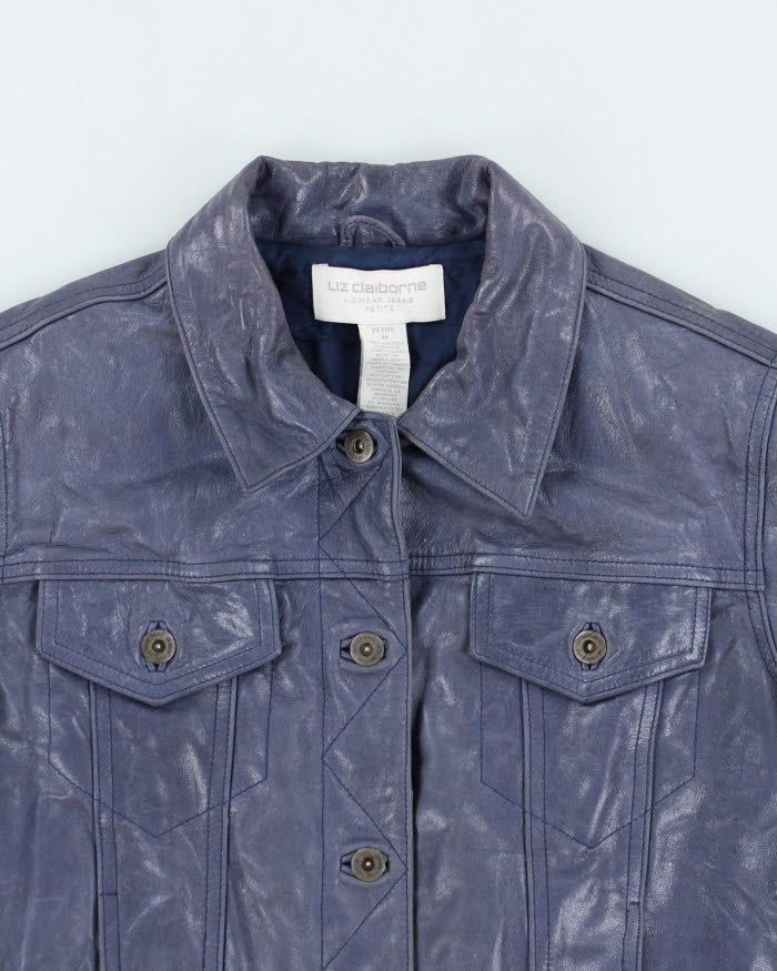 Vintage 90s Liz Claiborne Blue Leather Jacket - M