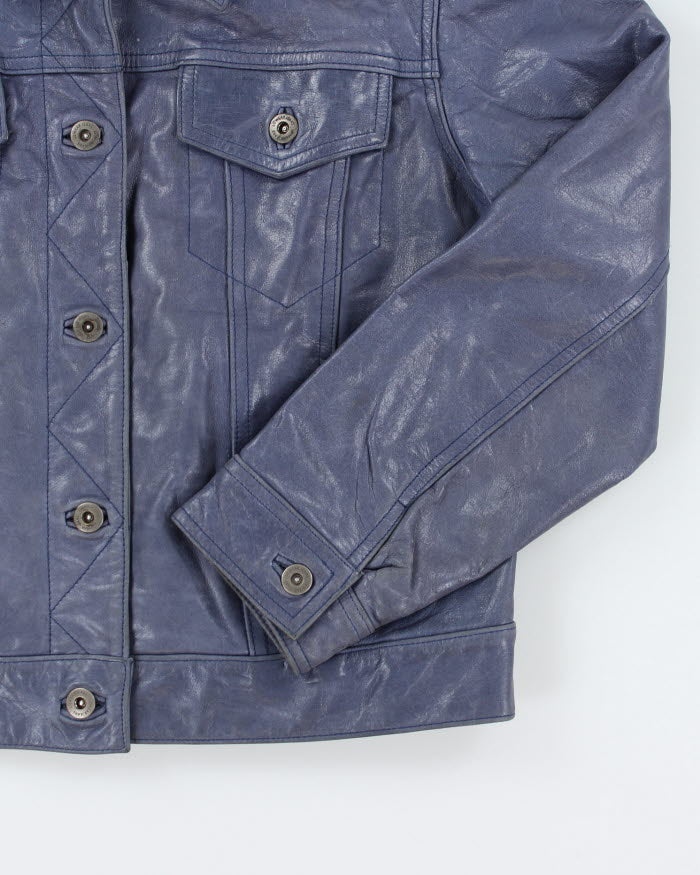 Vintage 90s Liz Claiborne Blue Leather Jacket - M