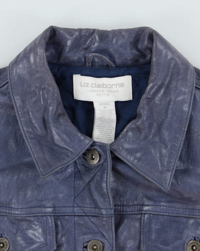 Vintage 90s Liz Claiborne Blue Leather Jacket - M