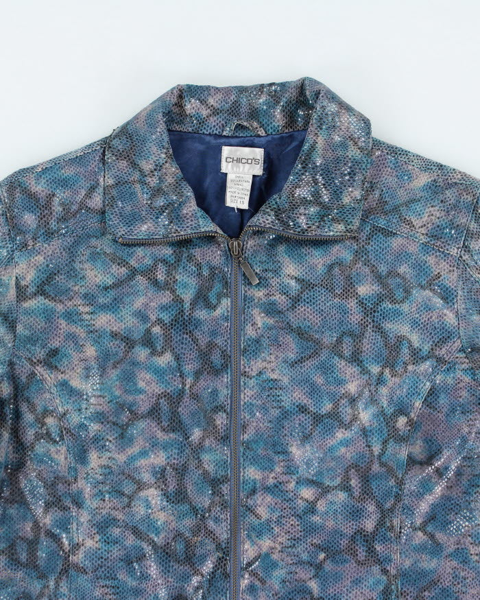 Y2k 00s Chicos Sparkly Blue Leather Jacket - M