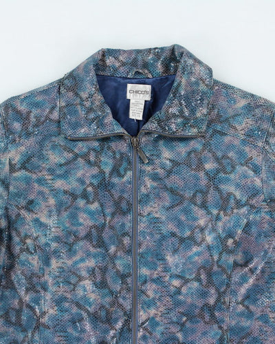Y2k 00s Chicos Sparkly Blue Leather Jacket - M