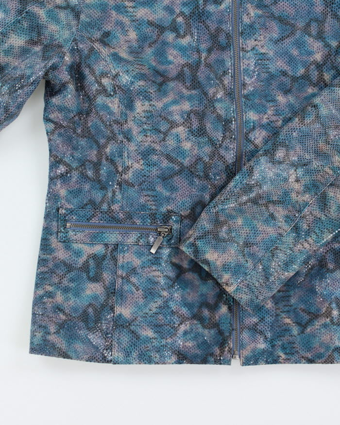 Y2k 00s Chicos Sparkly Blue Leather Jacket - M