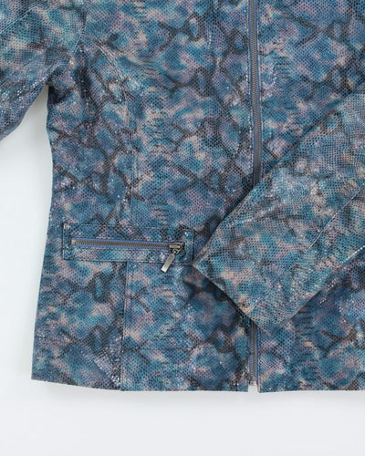 Y2k 00s Chicos Sparkly Blue Leather Jacket - M