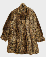 Vintage J Percy Leopard Print Oversized Faux Fur Coat - S