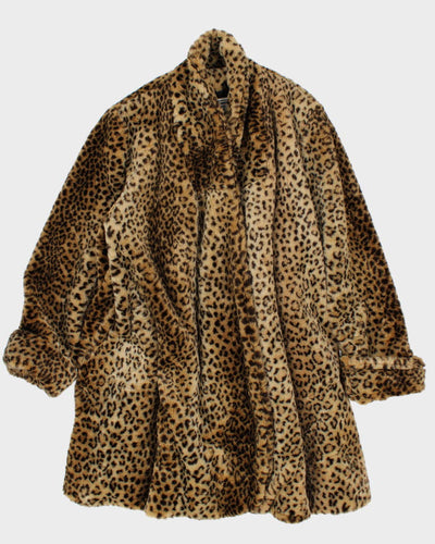 Vintage J Percy Leopard Print Oversized Faux Fur Coat - S