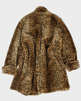 Vintage J Percy Leopard Print Oversized Faux Fur Coat - S