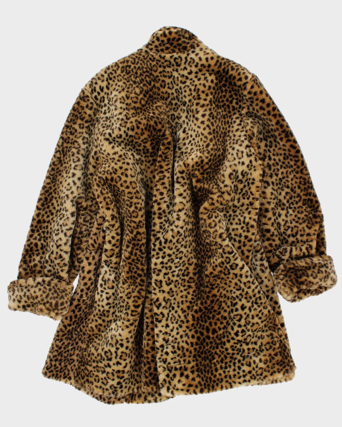 Vintage J Percy Leopard Print Oversized Faux Fur Coat - S