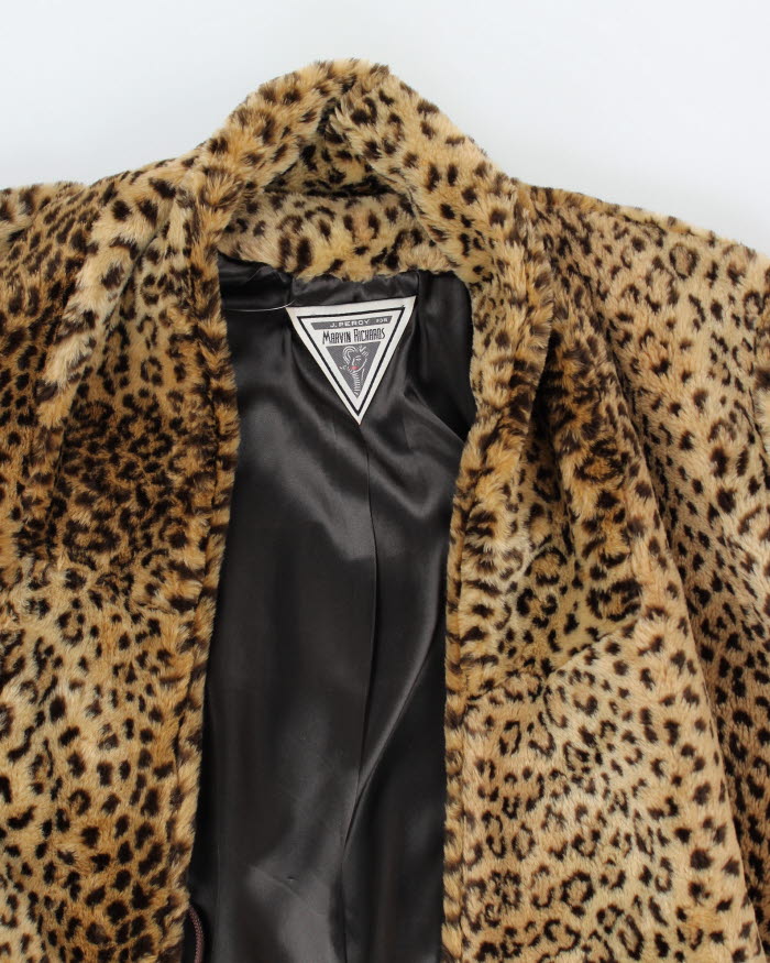 Vintage J Percy Leopard Print Oversized Faux Fur Coat - S