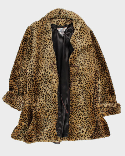 Vintage J Percy Leopard Print Oversized Faux Fur Coat - S