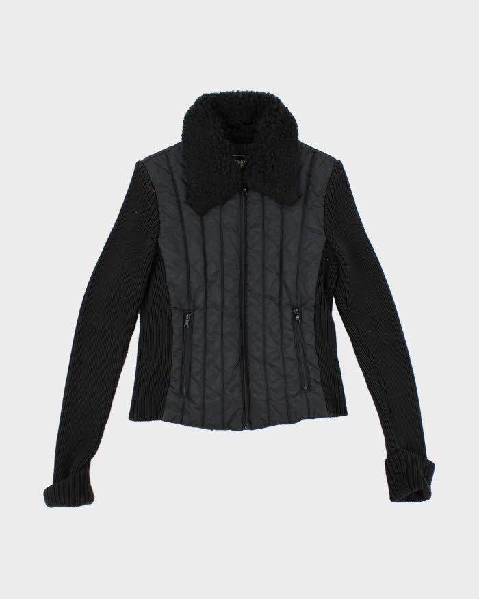 Vintage Y2K Women's Guess Jeans Knitted Sleeve Quilted Jacket - S