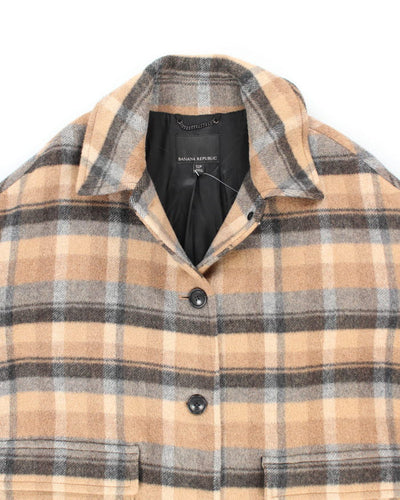 Banana Republic Wool Blend Oversized Plaid Overcoat - S