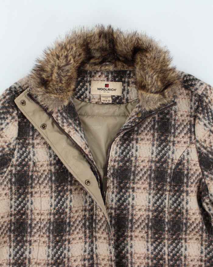 00s Women's Woolrich Wool Blend Faux Fur Collared Coat - L