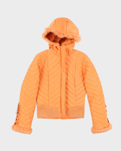 Vintage Women's Y2K Bebe Angora Hooded Puffer Jacket - S