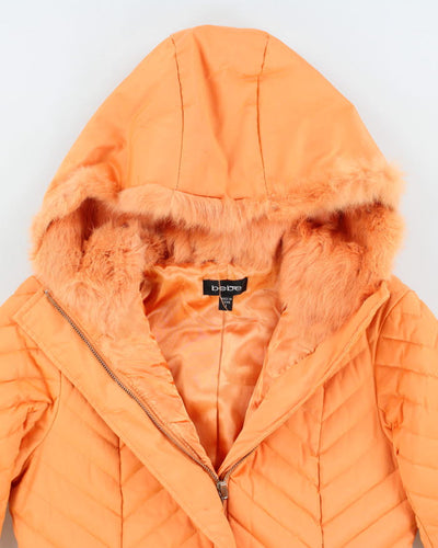 Vintage Women's Y2K Bebe Angora Hooded Puffer Jacket - S