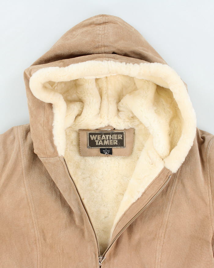 Vintage Weather Tamer Leather Faux Fur Lined Hooded Jacket - L