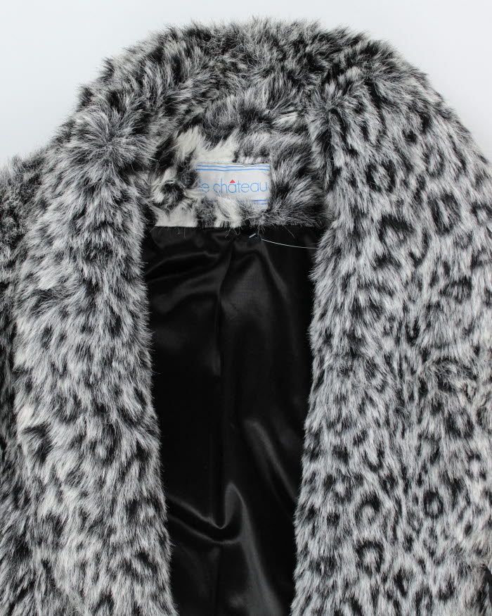 Y2k 00s Le Chateau Leopard Print Faux Fur Coat - L