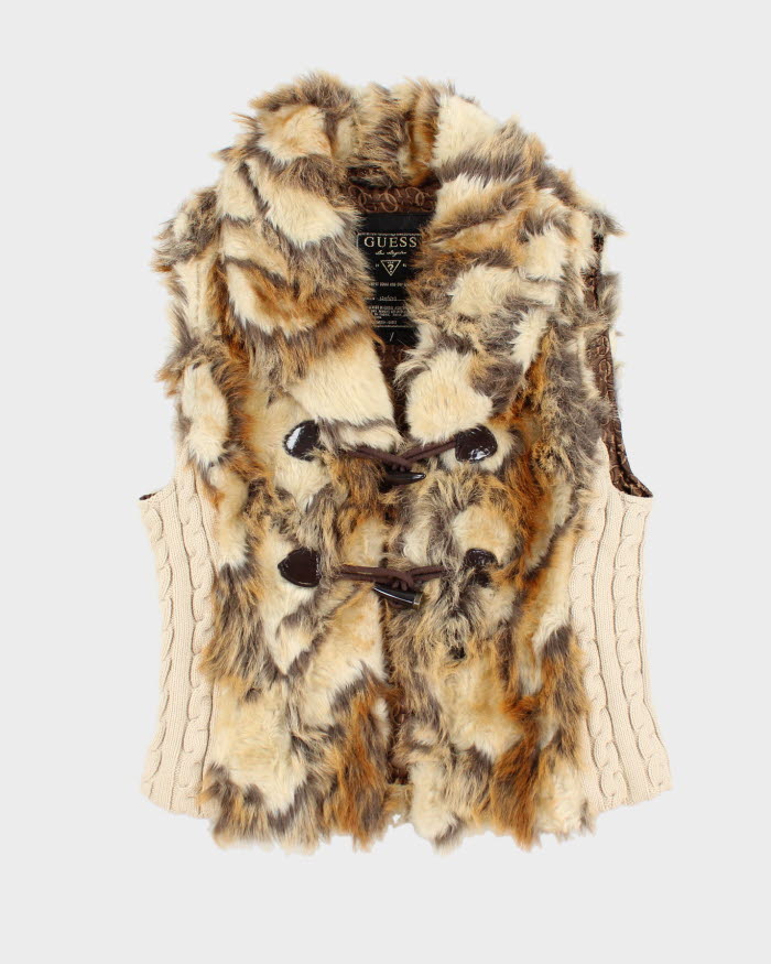 Y2k 00s Guess Faux Fur Knit Gillet - L