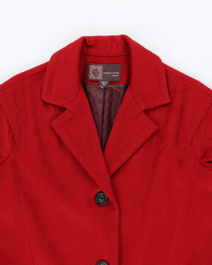 Vintage Anne Klein Red Wool &amp; Cashmere Blend Coat - XS