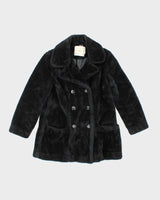 Vintage 70s White Stag Black Faux Fur Coat - L