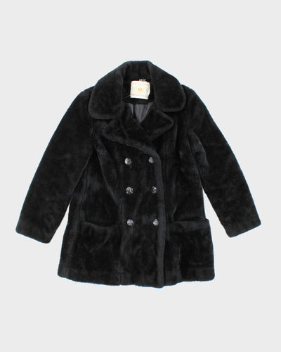 Vintage 70s White Stag Black Faux Fur Coat - L