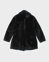 Vintage 70s White Stag Black Faux Fur Coat - L