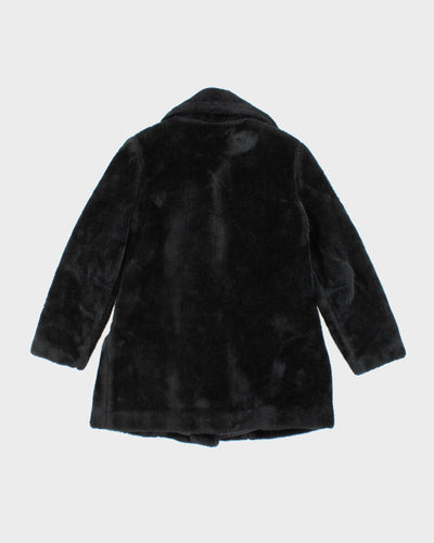 Vintage 70s White Stag Black Faux Fur Coat - L