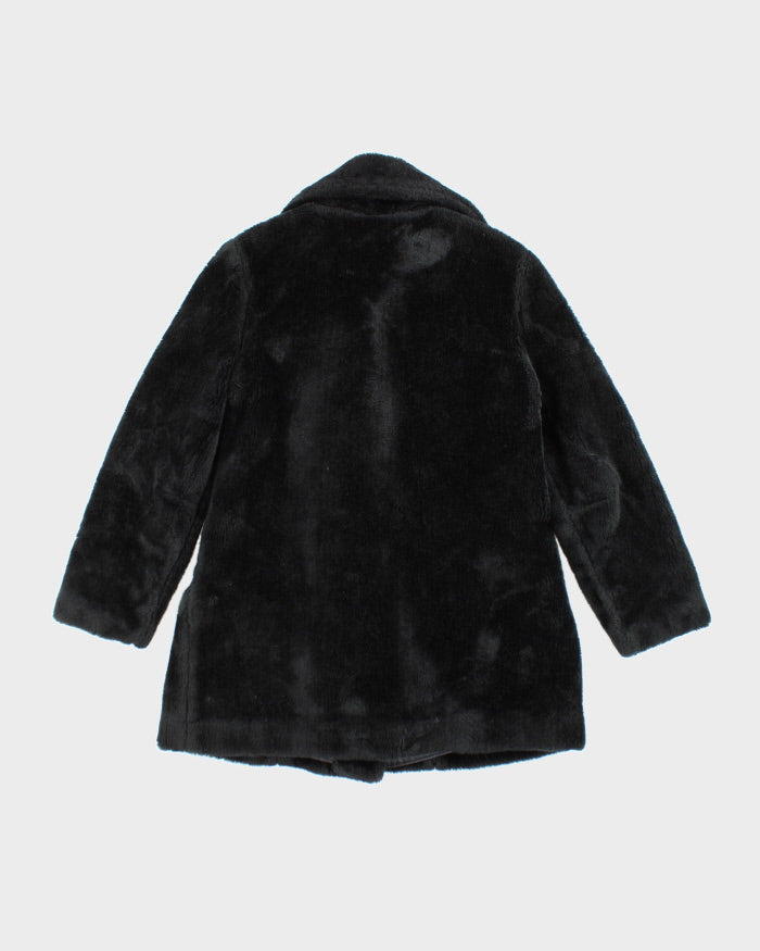 Vintage 70s White Stag Black Faux Fur Coat - L