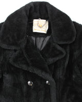 Vintage 70s White Stag Black Faux Fur Coat - L
