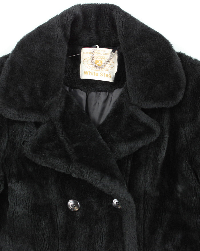 Vintage 70s White Stag Black Faux Fur Coat - L