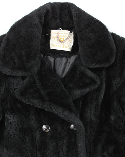 Vintage 70s White Stag Black Faux Fur Coat - L