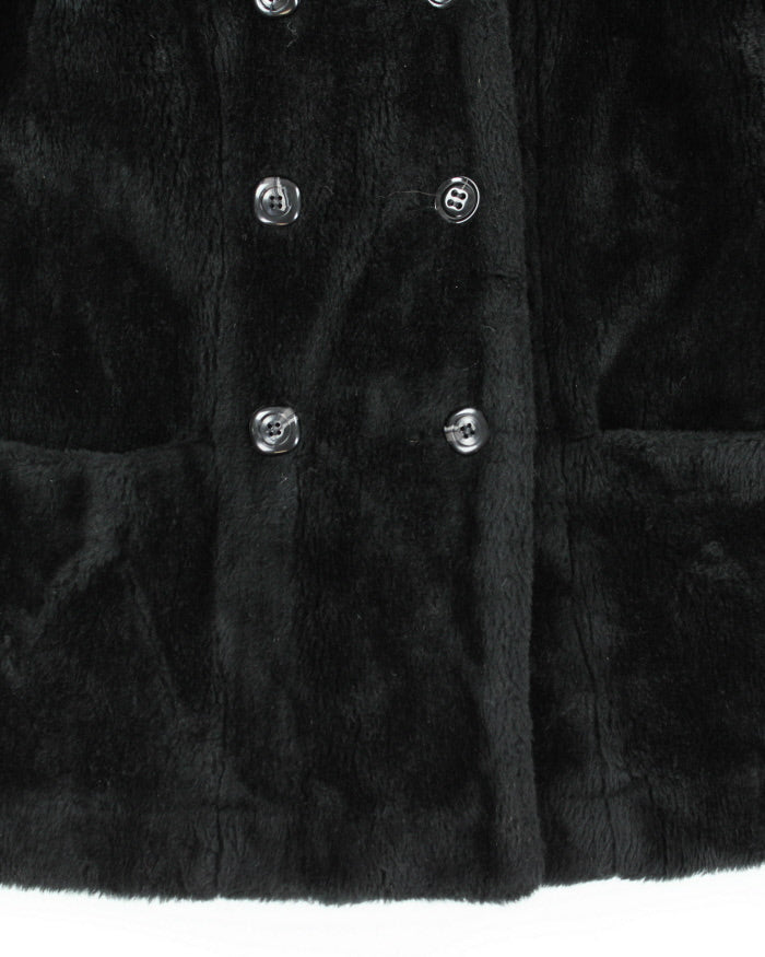 Vintage 70s White Stag Black Faux Fur Coat - L