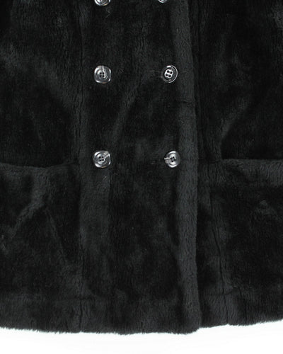 Vintage 70s White Stag Black Faux Fur Coat - L