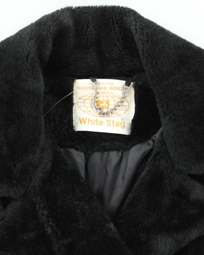 Vintage 70s White Stag Black Faux Fur Coat - L